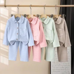 Conjuntos de Ropa de Manga Larga a Cuadros Casuales para Niños, Pijamas de Primavera y Otoño para Niños y Niñas