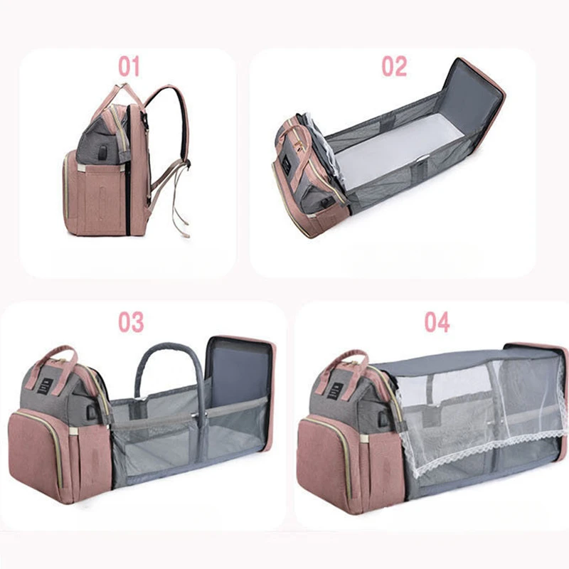 Bolsa de pañales plegable de gran capacidad para bebé, mochila para mujer, bolsa colgante de botella de viaje sencilla, saco de dormir de verano - imagen 4