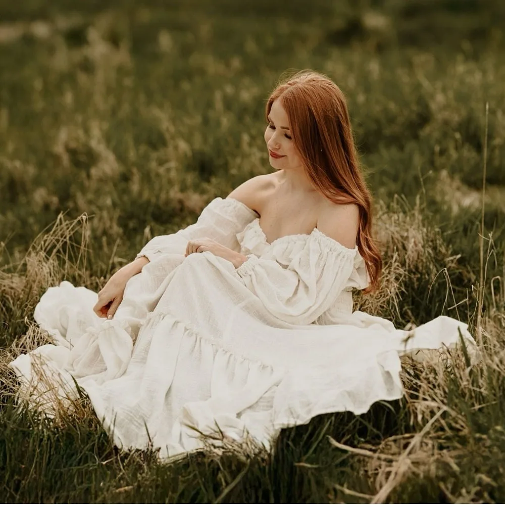 Vestido de maternidad bohemio de lino y algodón para sesión fotos