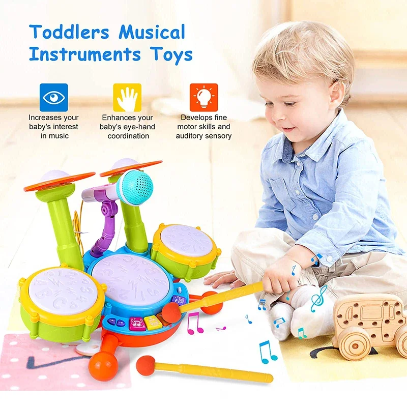 Kit de batería infantil con tambores y luz para aprender ritmo - imagen 5