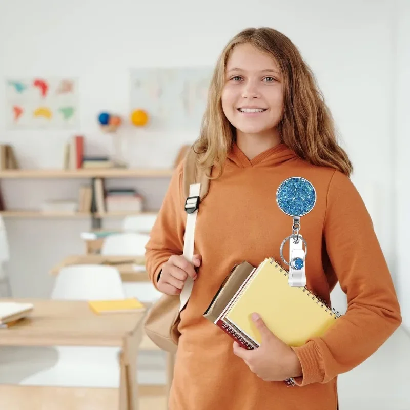 Carrete de insignia redondo con lentejuelas brillantes, soporte retráctil para insignia, soporte para tarjeta de identificación de médico y enfermera, cordón, llavero, suministros de oficina, 1 ud. - imagen 5