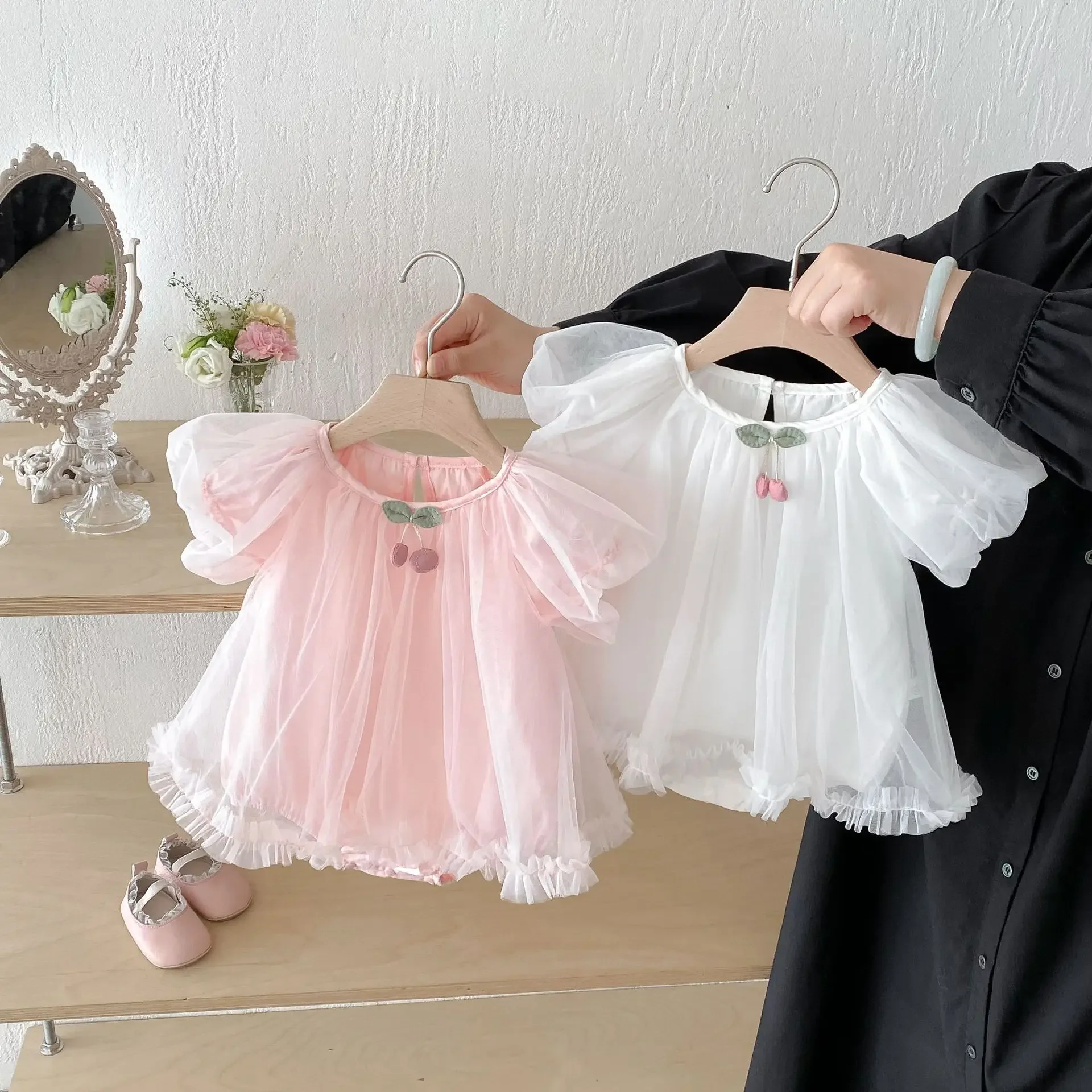 MILANCEL, nuevo traje de malla de verano para niñas de 0 a 2T, bonito vestido de princesa con mangas abullonadas para niños, vestido suelto fino de una pieza - imagen 3