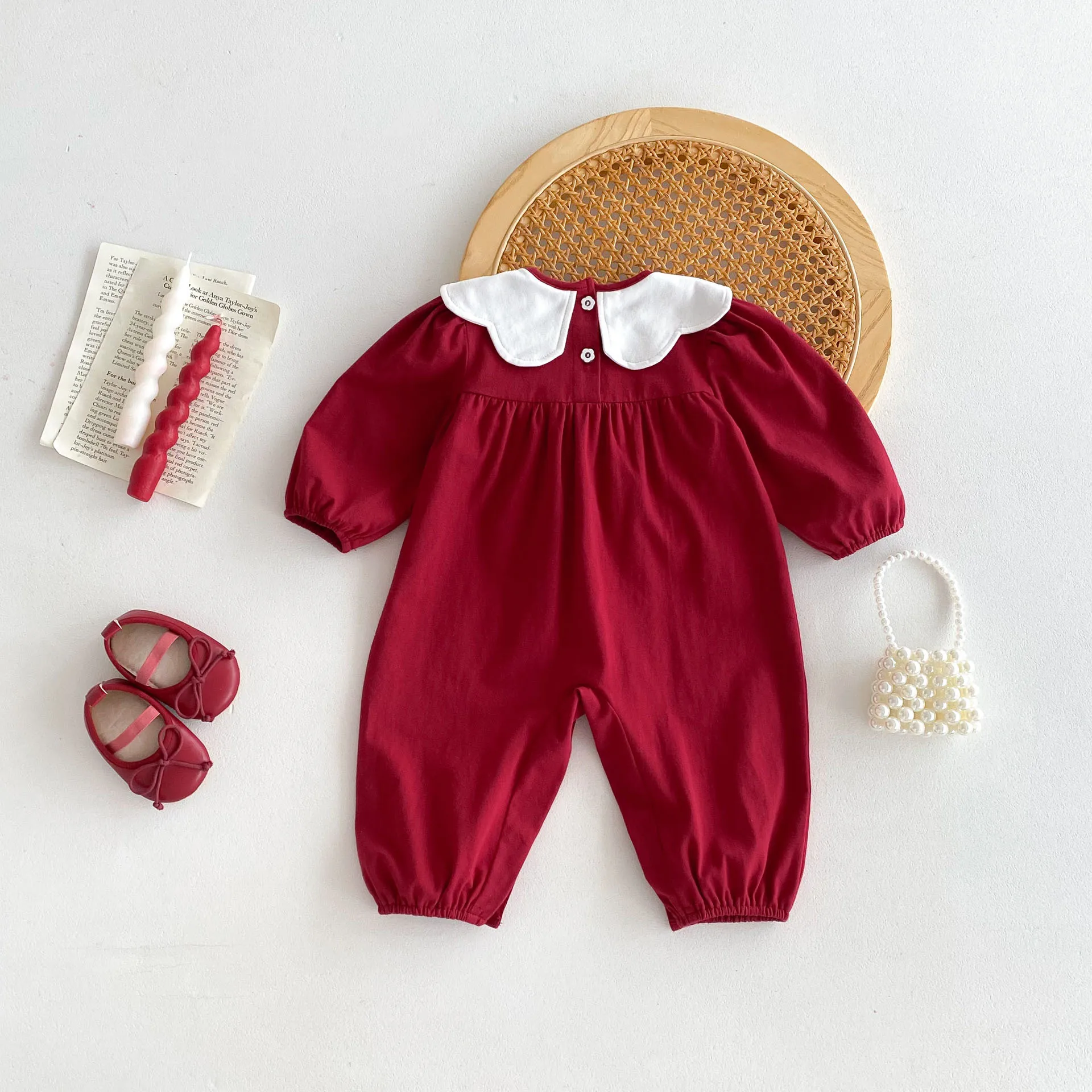 Ropa de Año Nuevo, disfraz de Navidad, pelele para niña pequeña, mono rojo de manga larga de algodón con conejo para bebé - imagen 3