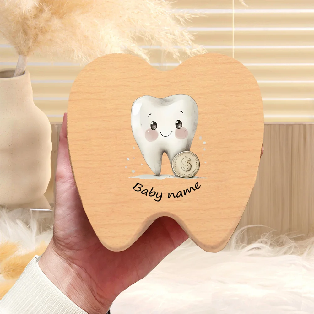 Cajita de los dientes personalizada de madera natural con nombre - imagen 3