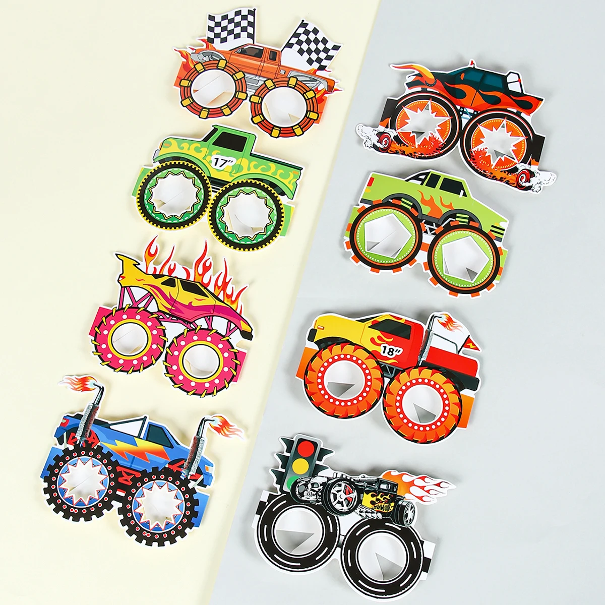Gafas de papel con tema de camión monstruo, decoración para fiesta de feliz cumpleaños, niños y niños, suministros para fiesta de cumpleaños con tema de camión monstruo, 8 Uds. - imagen 2