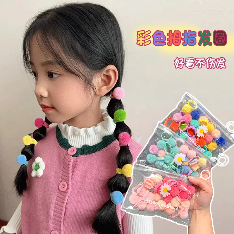 20 piezas coloridas y suaves bandas para el cabello con bolas de felpa para niñas y niños, cuerdas elásticas para el cabello, coleteros, bandas de goma, accesorios para el cabello, regalo