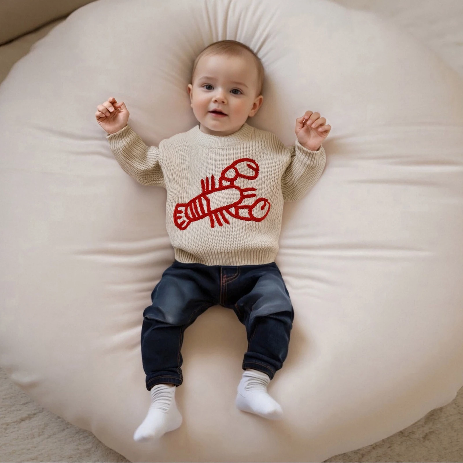 VISgogo Suéter para niños de manga larga con cuello redondo, cangrejo, cálido suéter de invierno, ropa para niñas y niños - imagen 3