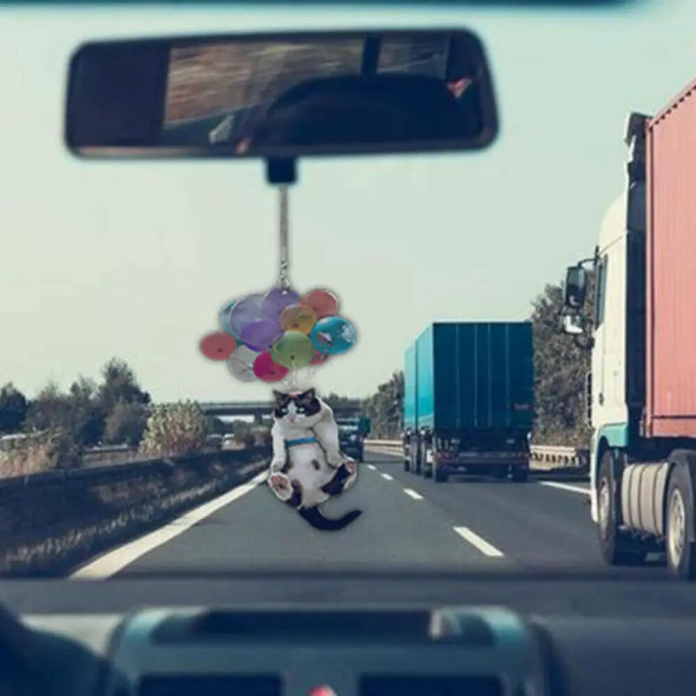 Espejo retrovisor colorido para coche, adorno colgante con globo para Interior de gato volador, decoración para mascotas, 1 a 7 piezas - imagen 4