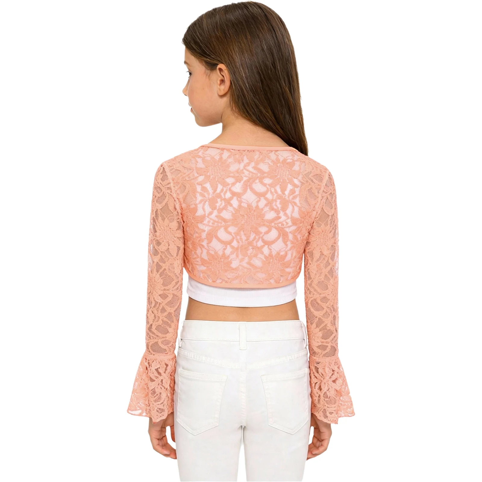Bolero de ballet encaje floral para niñas – Manga larga acampanado - imagen 2