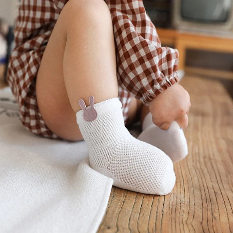 3 pares de calcetines para recién nacidos, niñas y niños, calcetines finos de malla de verano para niñas y niños, calcetines informales de algodón sólido para niños pequeños de 0 a 5 años - imagen 5