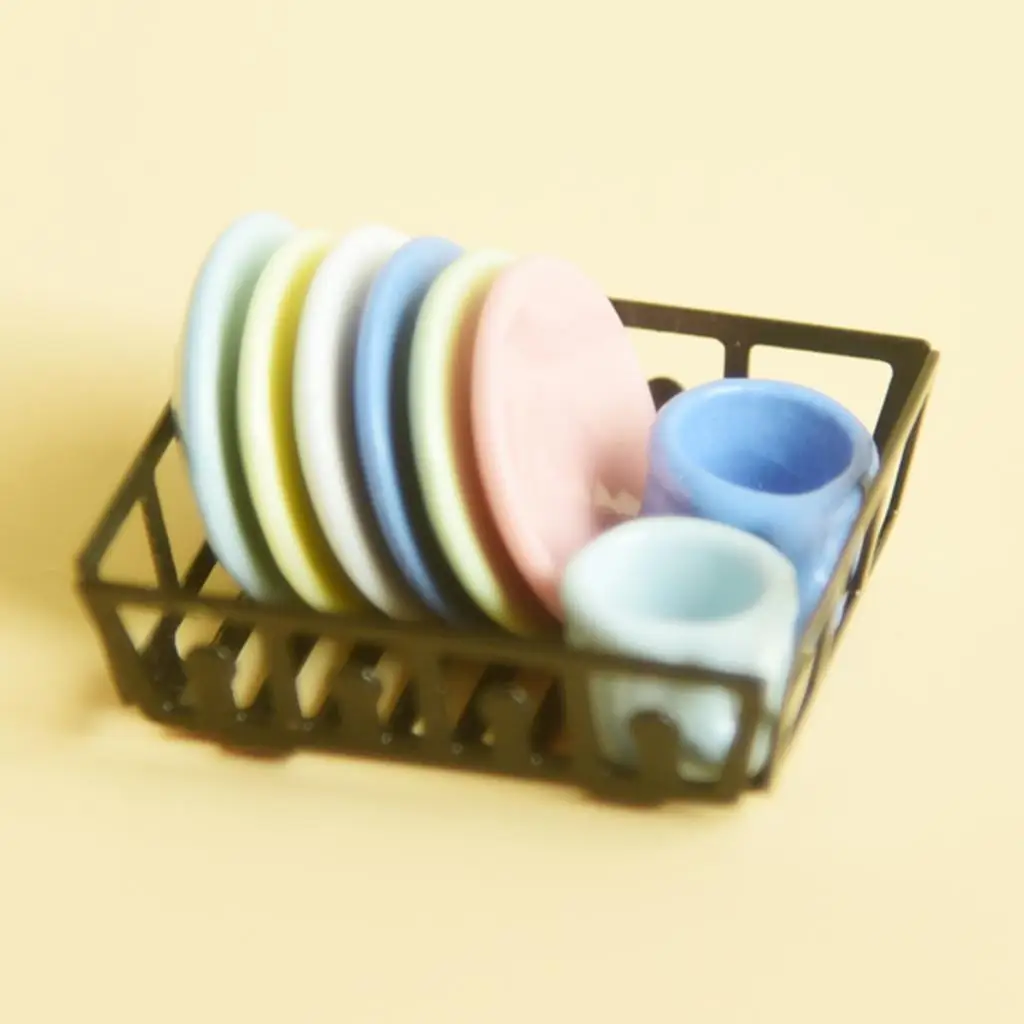 1/12 Dollhouse Kitchen Dish Wash & Dry Children's Play Dishes Rack