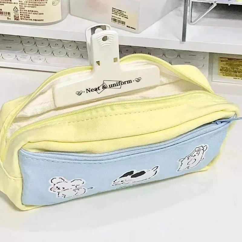 Bolsa de lápices con cremallera y estampado de cachorro, estuche de papelería multifunción, bolsa de almacenamiento bonita para útiles escolares de estudiantes de gran capacidad