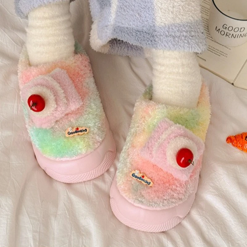 Zapatillas peludas cálidas y esponjosas antideslizantes con suelas gruesas para interiores para el hogar, novedad de Otoño/Invierno para mujer - imagen 5