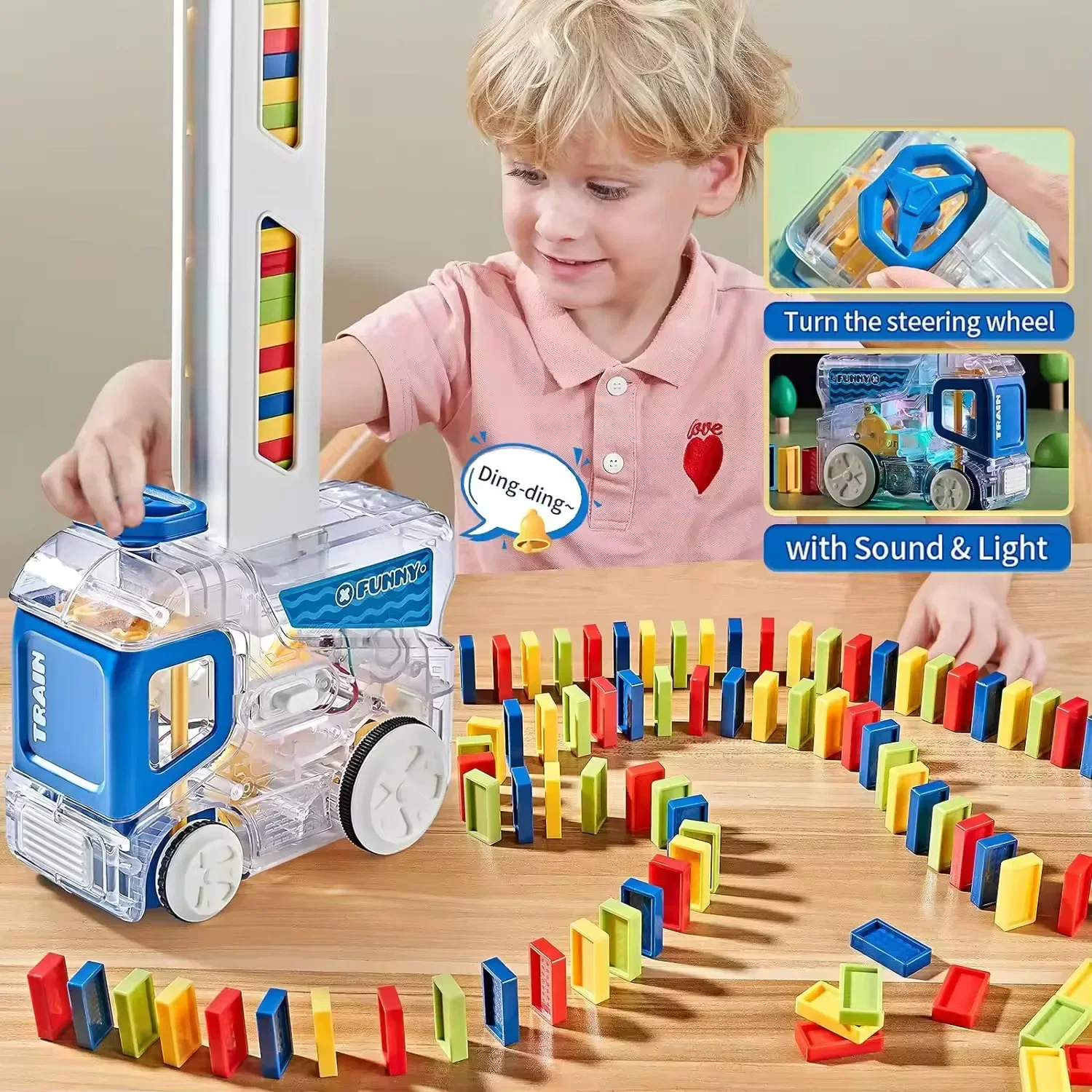 Tren de dominó eléctrico con luces y sonido – Juguete educativo para niños - imagen 5