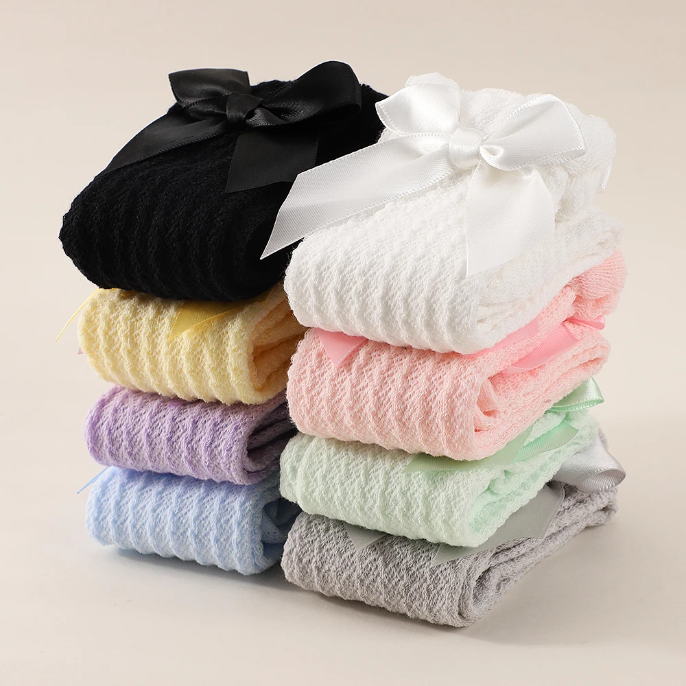 2 unids/set de calcetines para bebé, bonitos calcetines hasta la rodilla con lazo grande hasta la rodilla para niños, calcetines de algodón para niños y niñas, accesorios para bebés - imagen 4