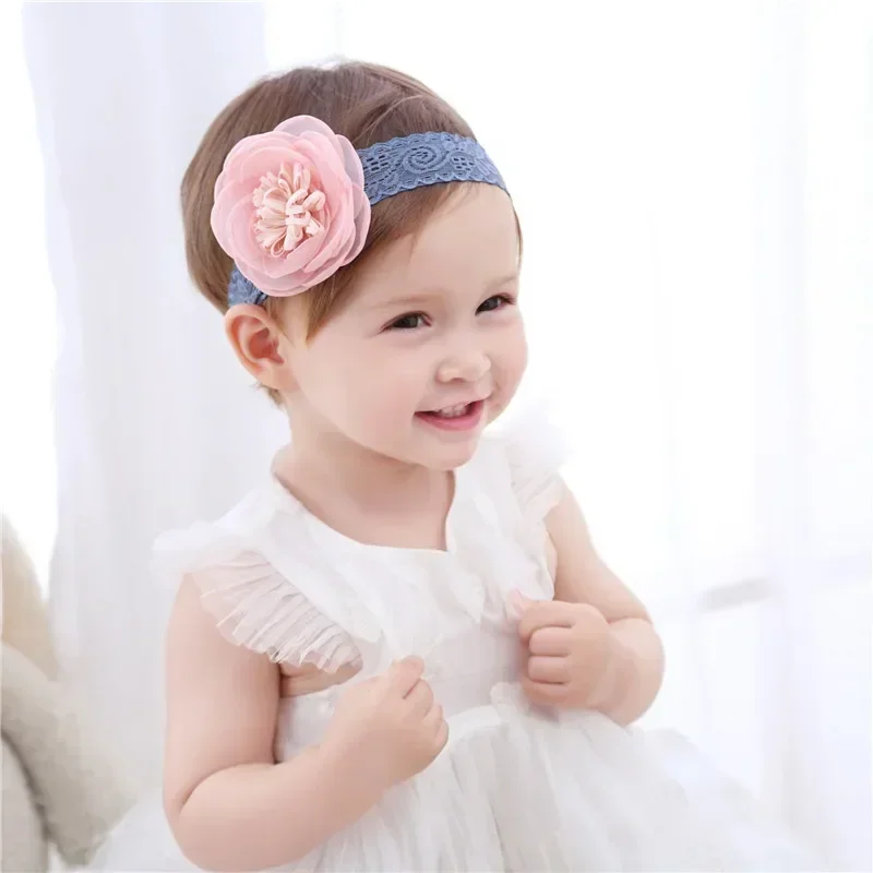 Diademas de flores de encaje versión coreana para niña, banda para la cabeza para bebé, tocado de princesa para niña, cinturón para el pelo encantador, diadema con lazo rosa - imagen 3