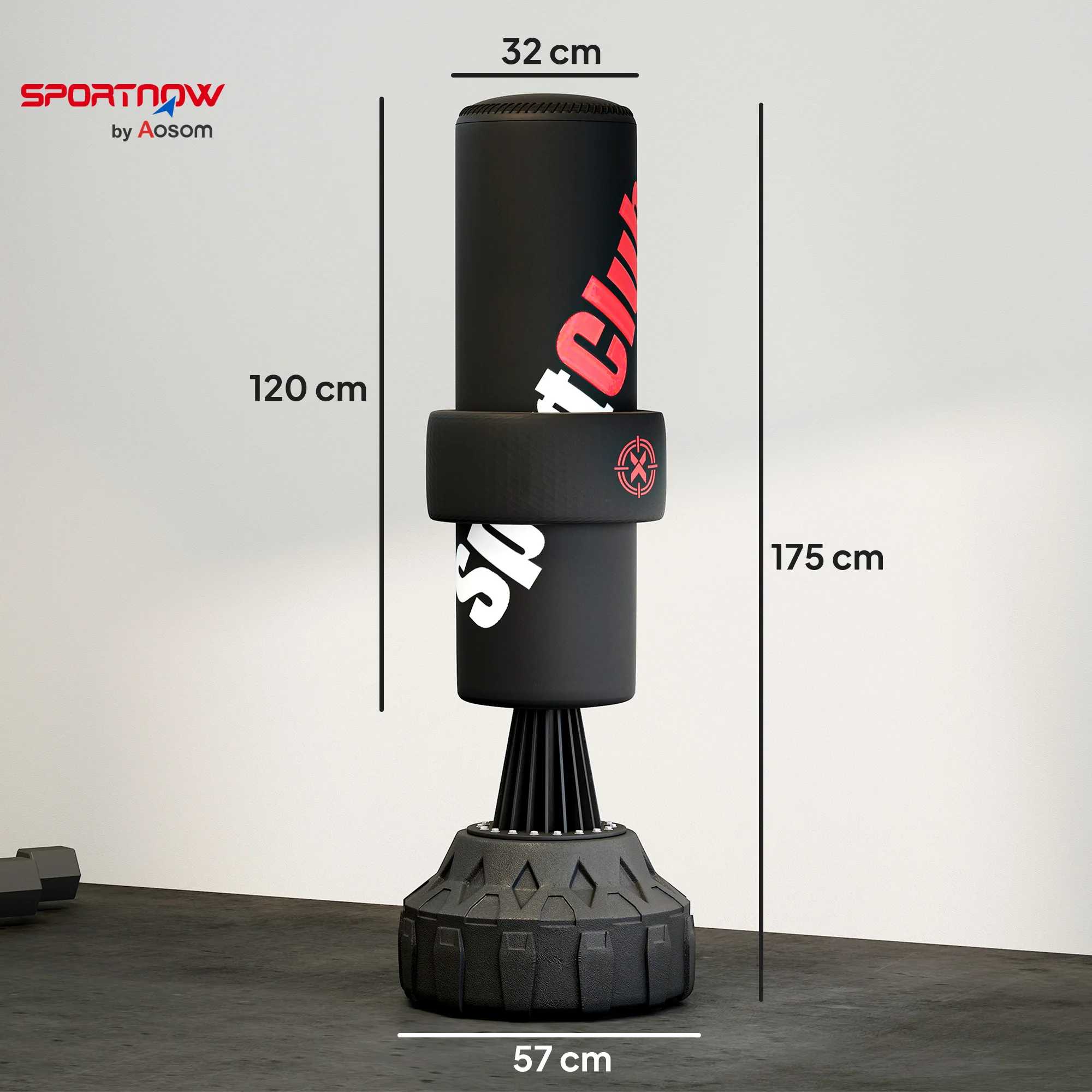 SPORTNOW Saco de Boxeo de Pie 175 cm, Saco de Boxeo para Adultos, Altura Ajustable de Banda 65–175 cm, Base Rellenable con Ventosas, Amortiguador, Incluye Venda, Entrenamiento MMA, Muay, Negro - imagen 5
