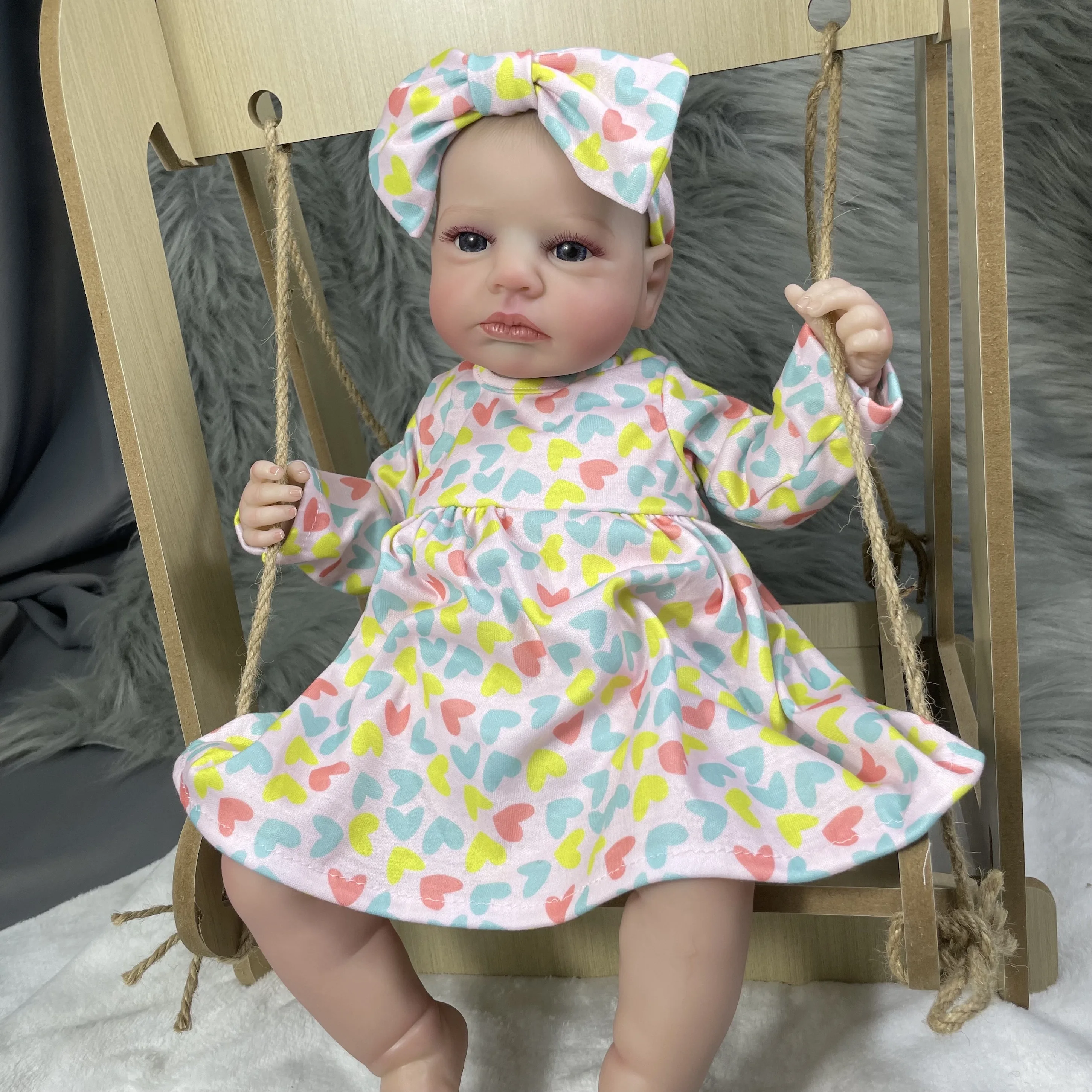 Muñeca Reborn LouLou Awake de 50CM, ojos azules abiertos, piel 3D, venas visibles, muñeca artística coleccionable, juguete para regalo para niñas