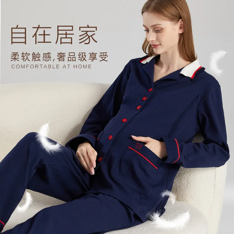 2025 nuevo camisón de algodón para lactancia embarazada, conjunto de ropa de dormir de maternidad de manga larga para lactancia, traje de pijama para mujer embarazada - imagen 2