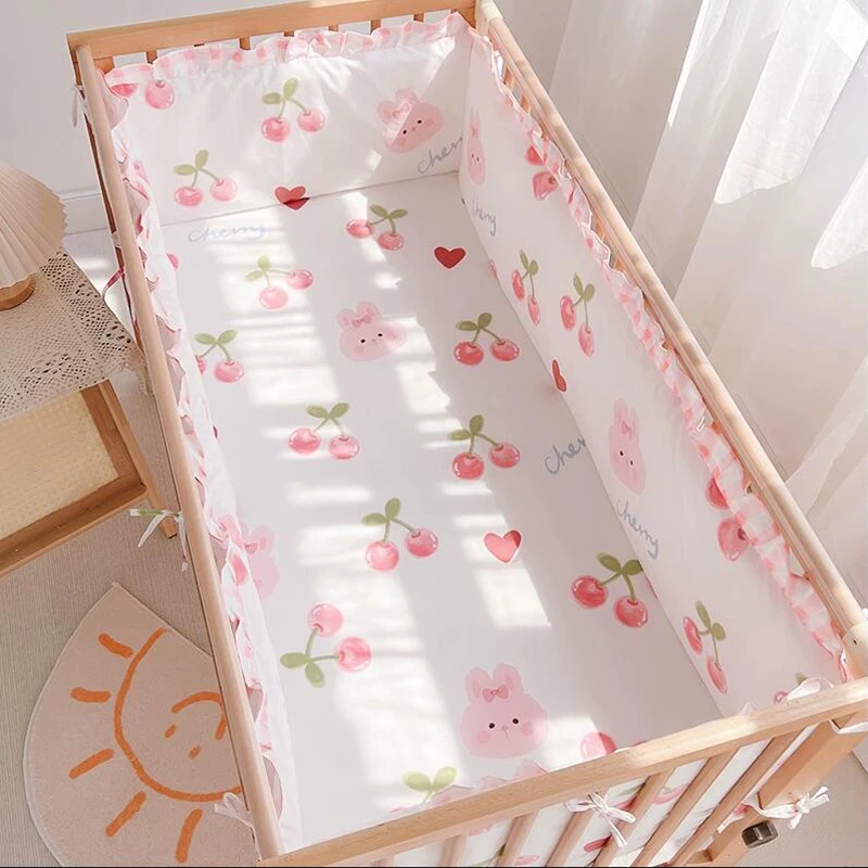 Juego de ropa de cama con estampado para niños, sábanas de algodón puro, encaje grueso, parachoques, suave, agradable para la piel, dibujos animados - imagen 3