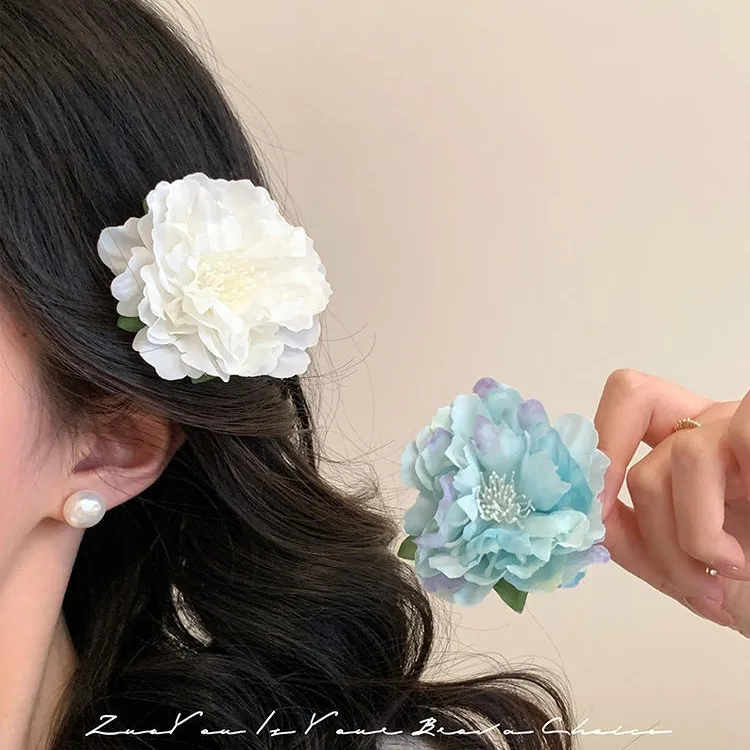 Pinzas para el cabello con forma de flor de peonía, adornos para el cabello con Clip LATERAL, horquillas con flores de imitación dulces para mujer y niña, accesorios de playa - imagen 4