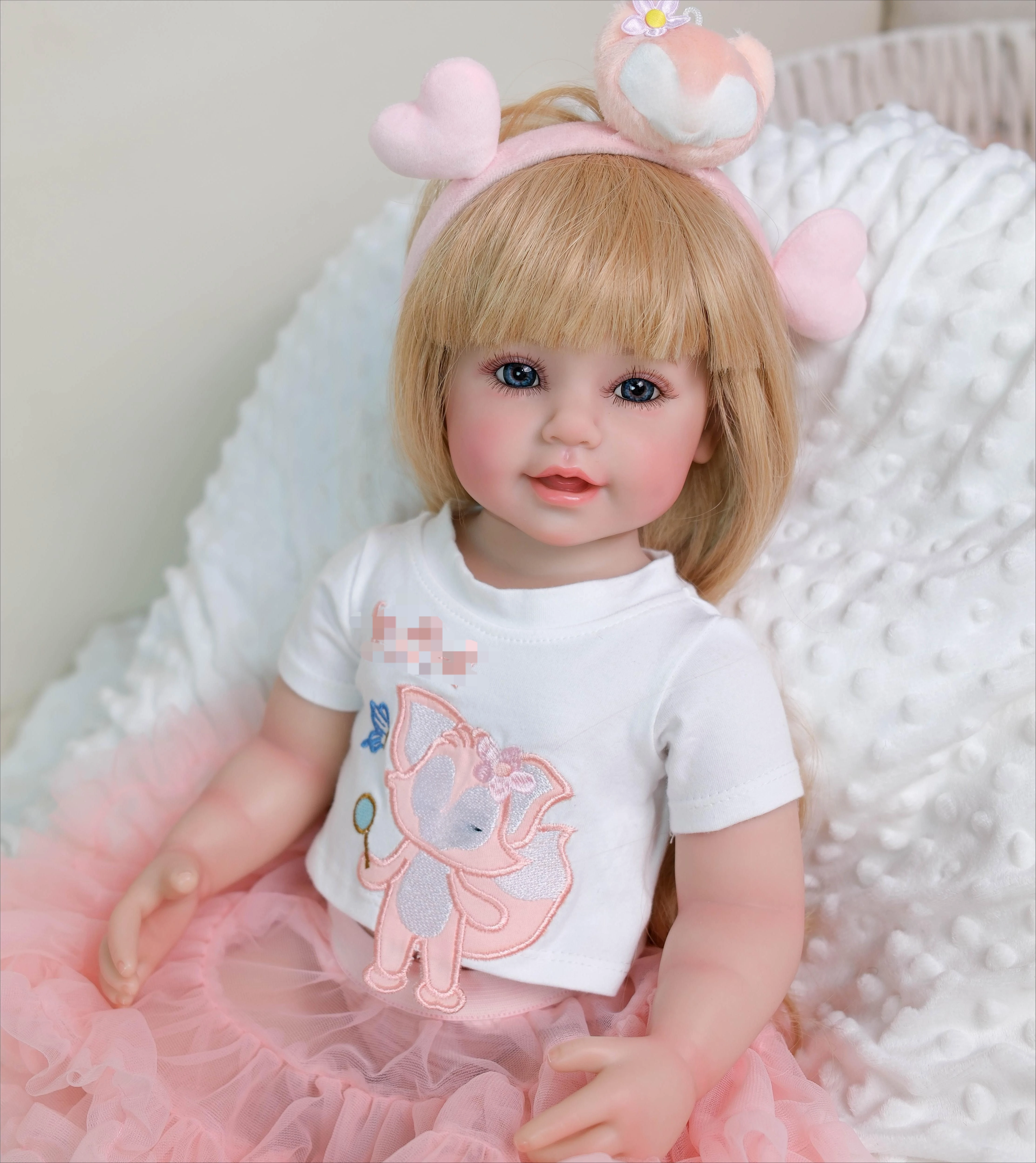 NPK 22 ''hecho a mano de cuerpo completo Viny Reborn niño bebé sonriente chica feliz pintura a mano piel 3D muñeca de arte realista coleccionable - imagen 3