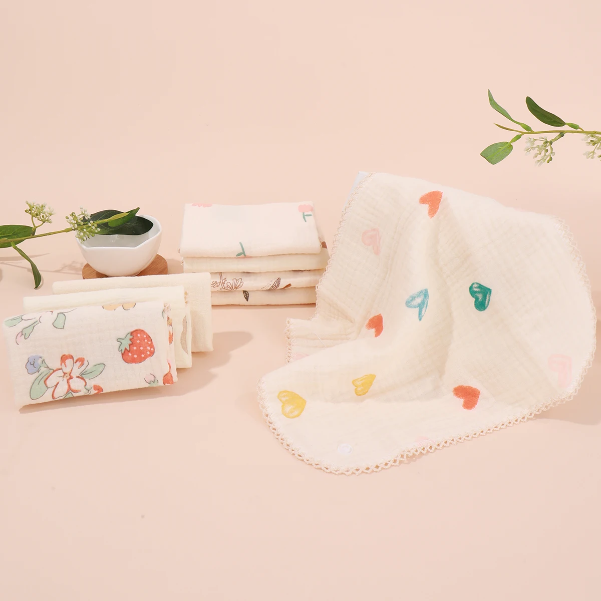 Set toalla babero pañuelo algodón bebé recién nacido - imagen 5