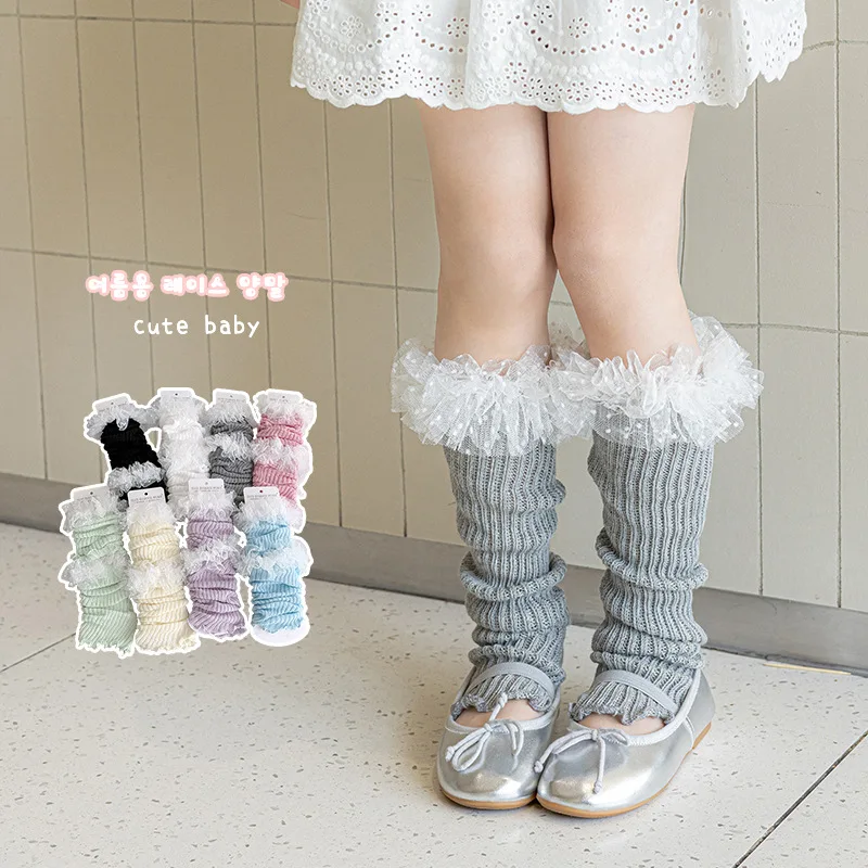 Calentadores de piernas para niños estilo Ballet, calcetín con adornos de encaje de tul para primavera y otoño, calcetines coloridos con pila de dopamina, mangas holgadas para piernas Kawaii, 1 par - imagen 3