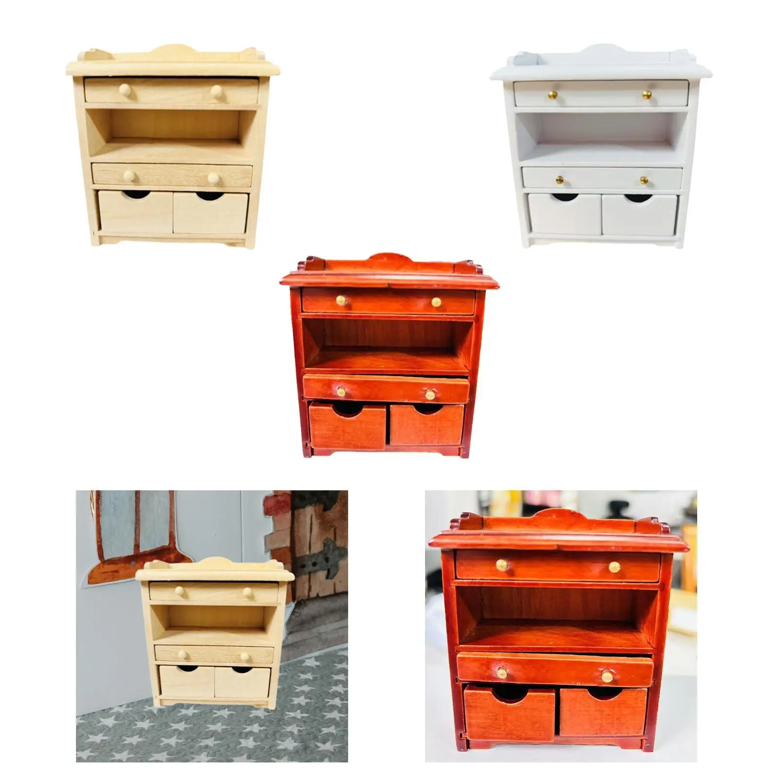 1/12 Scale Dollhouse Night Stand Miniature Cabinet for DIY Model Photography