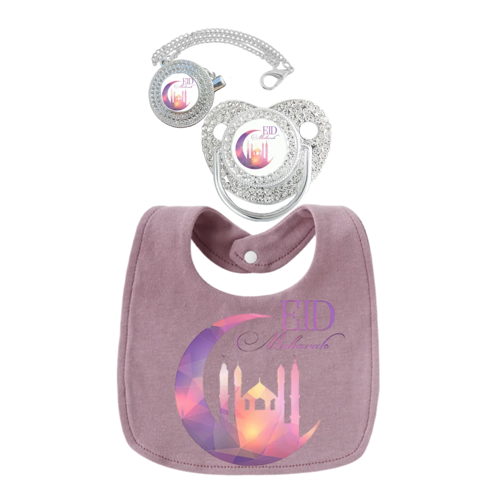 Baberos 100% de algodón puro para bebé, soporte para chupete para masticar y tocar la boca, toalla musulmana babeante, conjunto de regalo de moda para bebé - imagen 3