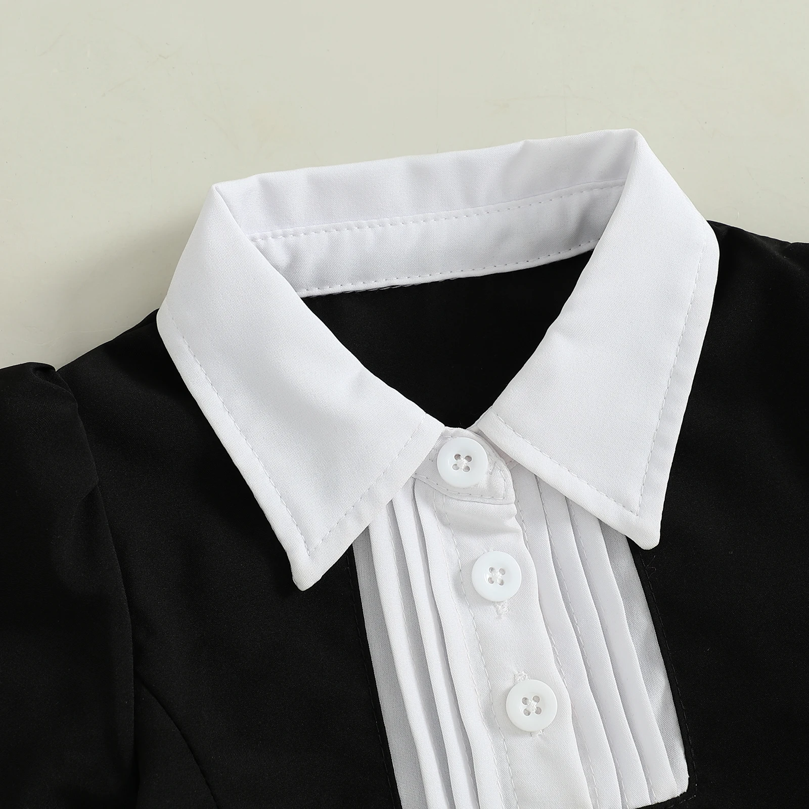 VISgogo Vestido de verano para niña, manga corta, cuello de solapa, plisado, corte en A, vestido informal para niño - imagen 3