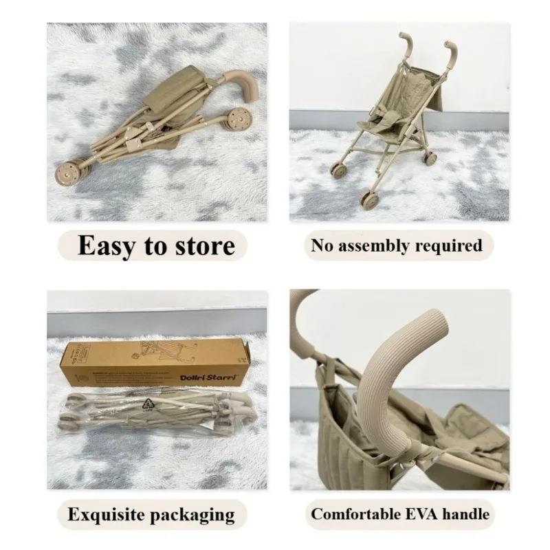 Cochecito de muñeca plegable – Metal resistente bordado suave niñas - imagen 3