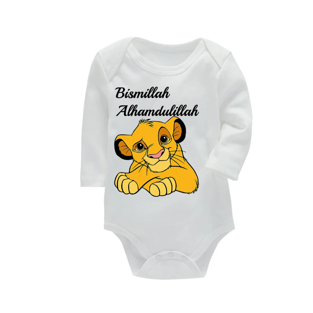 Ropa musulmana de manga larga para recién nacido, niño y niña, mono 100% de algodón puro para bebé, ropa de dibujos animados de 0 a 9M, color sólido de primavera
