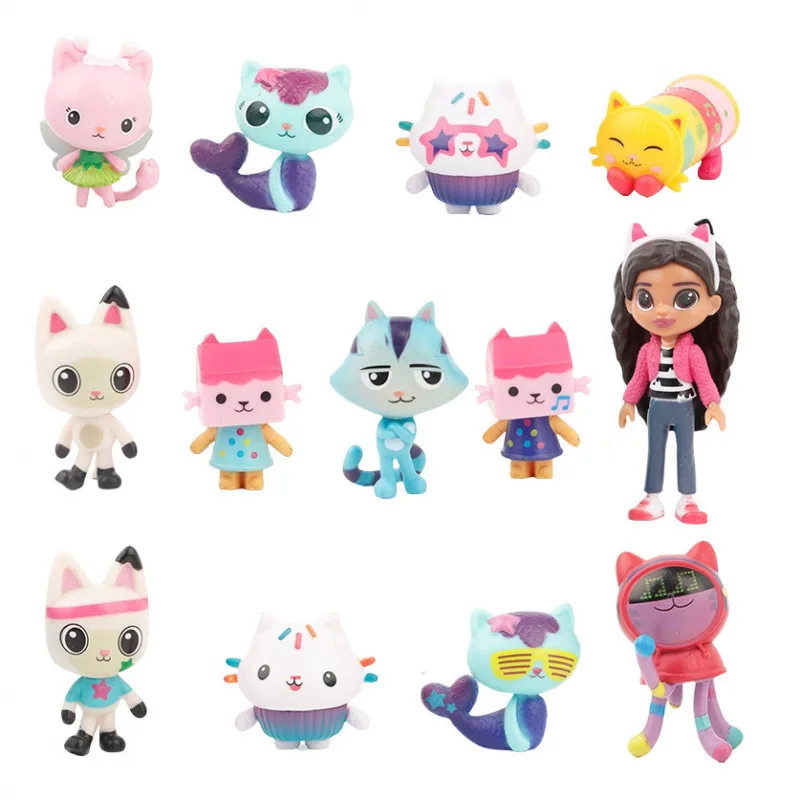 13 unids/set casa de muñecas Gabby de dibujos animados figura de Anime juguete PVC modelo coche sonriente abrazo de gato figuras de Gaby muñecas para niños regalo