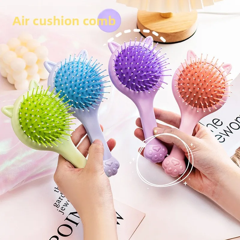 Cepillo para el cabello con cojín de aire estilo niña, bonito y creativo, con diseño de pata de gato, cepillo para el cabello con espejo para uso doméstico, cepillo para masaje del cuero cabelludo - imagen 2