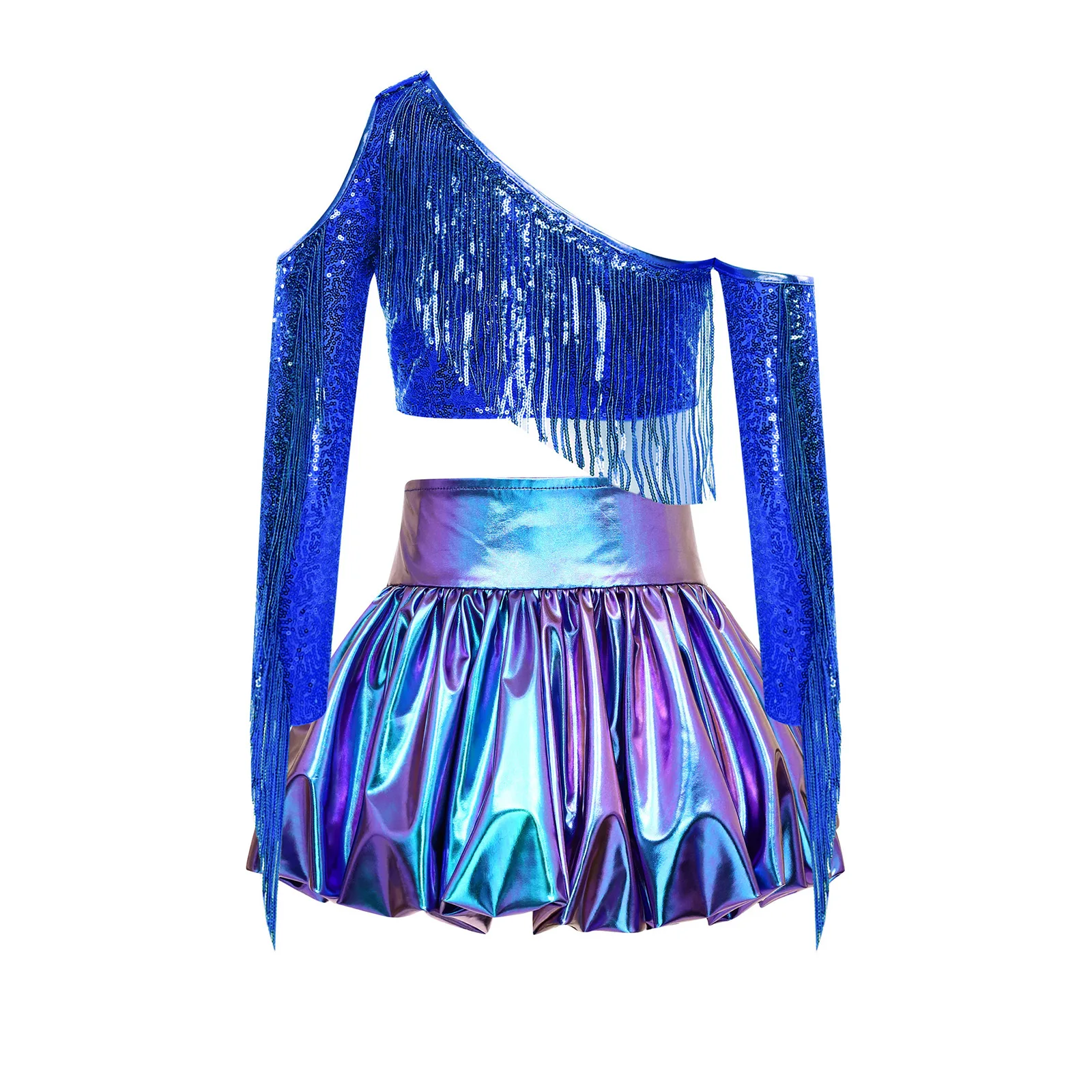 Traje de porrista brillante para niña – top corto y falda burbujeante - imagen 4