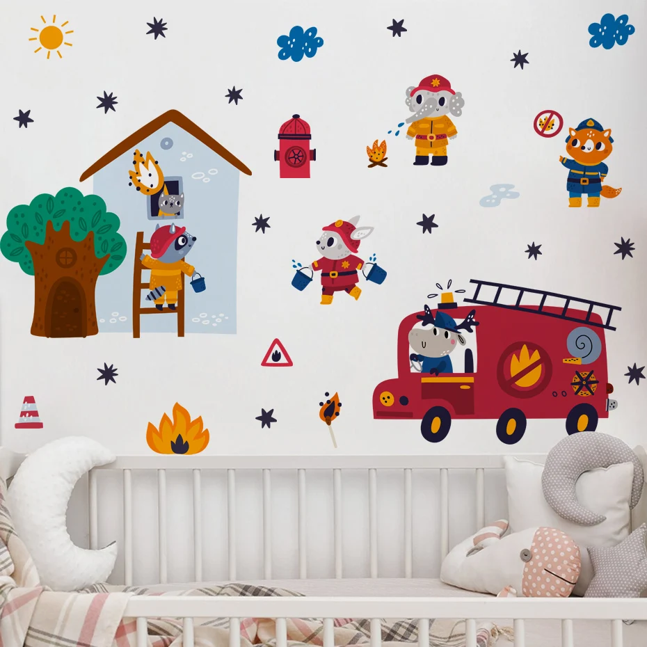 Pegatina de pared: animales bomberos para dormitorio infantil - imagen 5