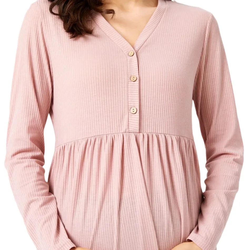Tops de lactation maternity manga larga – Algodón rosa suave - imagen 4