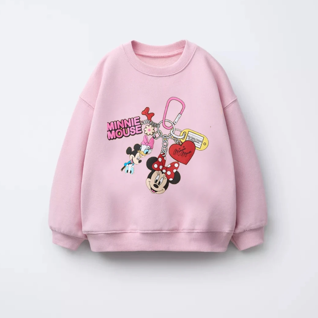 Sudadera de dibujos animados de Disney para niñas, Tops de manga larga, ropa de primavera y otoño, ropa bonita con estampado de Minnie para niños, Sudadera con capucha de cuello redondo - imagen 4