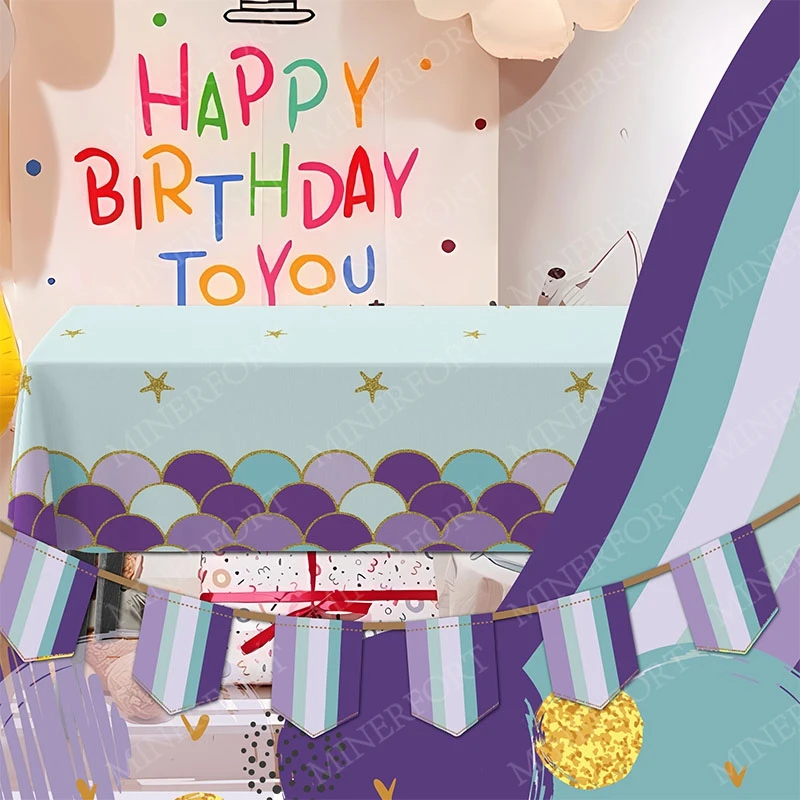 Mantel desechable con tema de La Sirenita, mantel desechable con dibujos animados bajo el mar para niños, decoraciones para fiesta de cumpleaños y Baby Shower - imagen 3