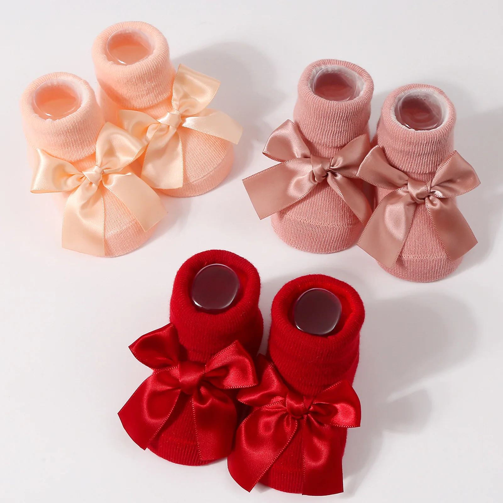 Calcetines bonitos de punto con lazo para recién nacido, medias suaves y antideslizantes para bebé, calcetines de suelo tejidos para niña y niño - imagen 2