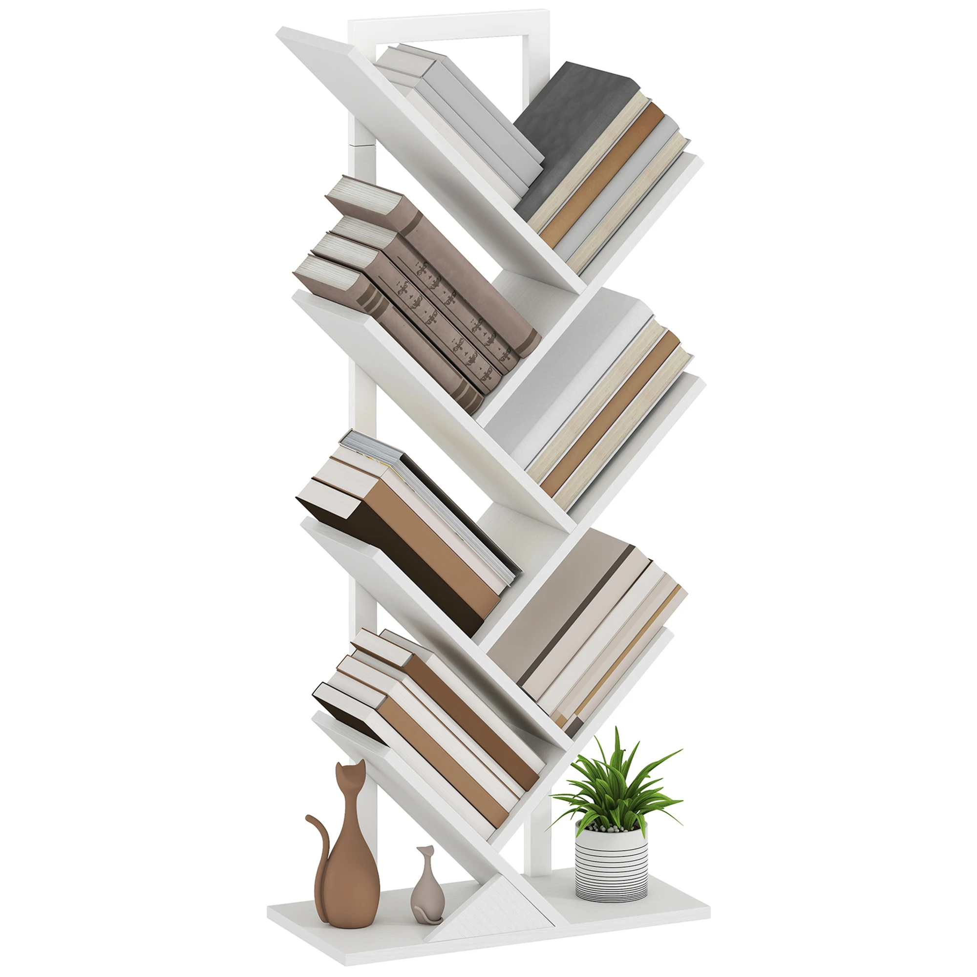 HOMCOM Librería en Forma de Árbol de 7 Niveles Estantería de Libros con 7 Estantes y Estructura de Acero para Sala de Estar Oficina Estudio Dormitorio 50x24x109 cm Blanco - imagen 2