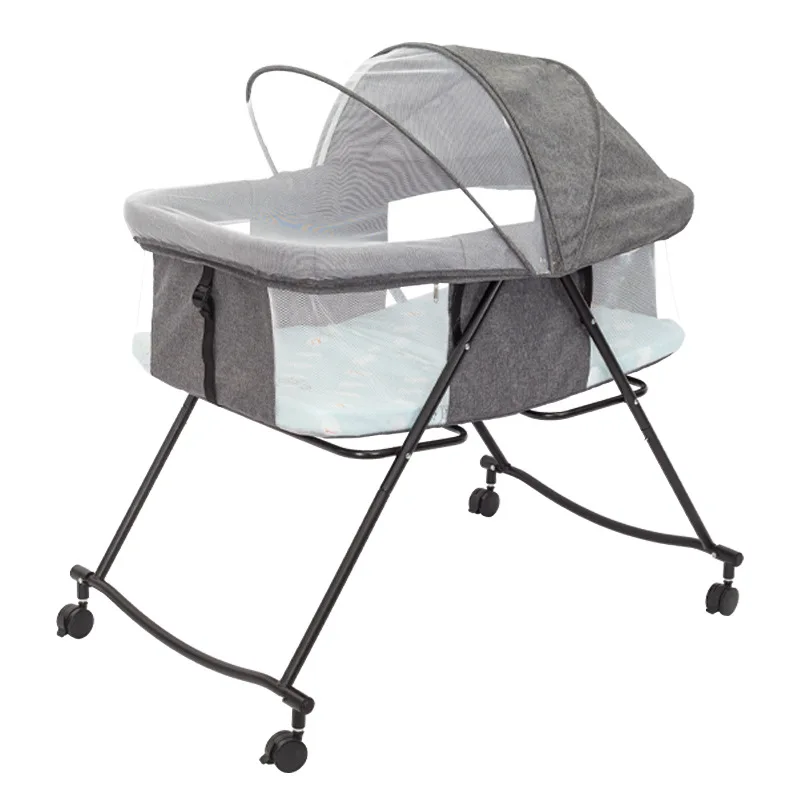 Cuna de bebé portátil, cama de viaje con mosquitera, cuna plegable multifunción para guardería de bebé con 4 ruedas para cunas de bebé de 0 a 24 meses