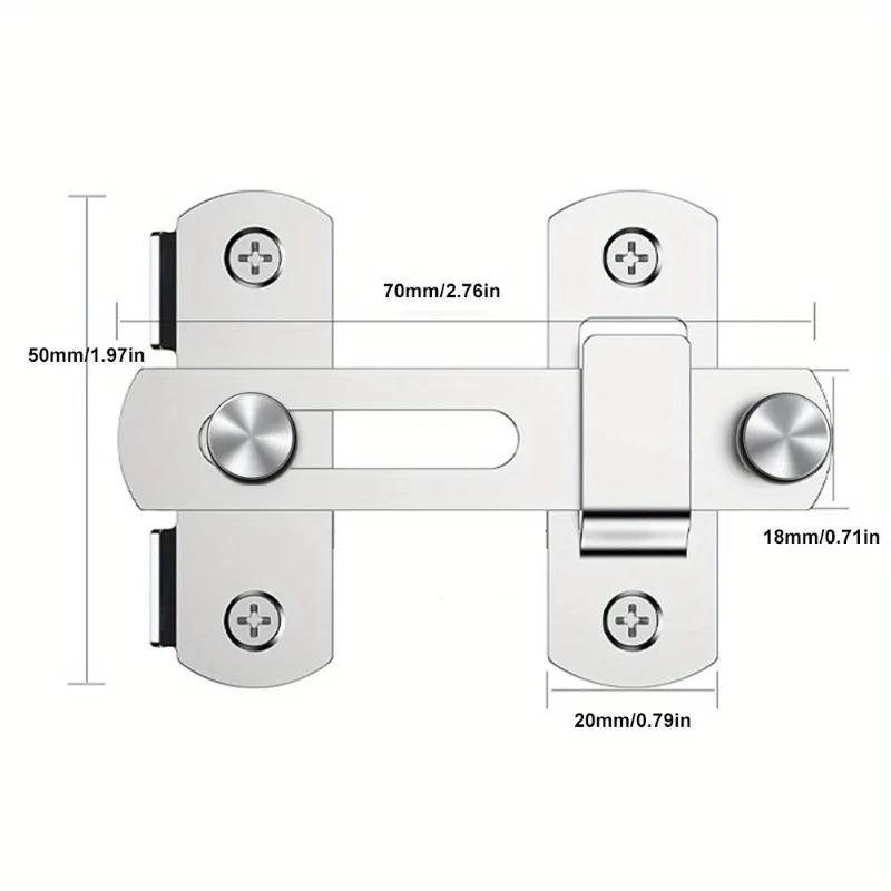 Pestillo de puerta corredera de ángulo recto de alta resistencia, acero inoxidable para puerta de granero, gabinete y seguridad para bebés, perno multiusos, 1/2 Uds. - imagen 4