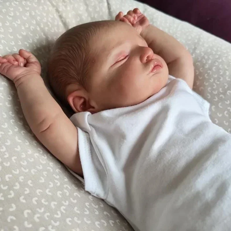 NPK Muñeca Reborn de 18 pulgadas, Rosalie durmiente, pelo pintado a mano, tono de piel 3D con venas, pestañas enraizadas, muñeca artística coleccionable - imagen 5