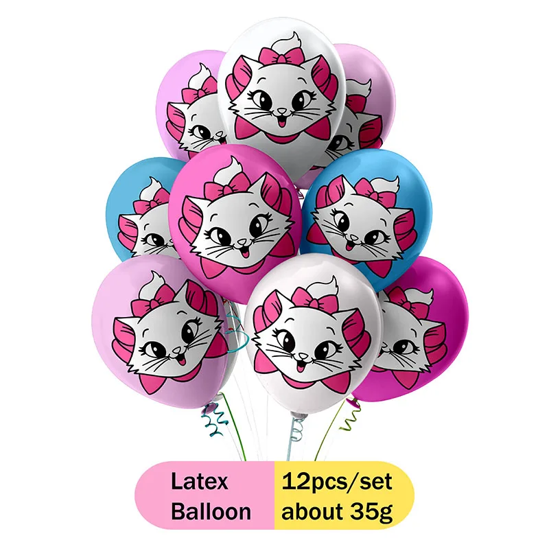 Globos de dibujos animados de Disney para fiesta de cumpleaños, suministros de vajilla para baby shower, globo de látex con temática de Los Aristogatos Marie, 12 piezas