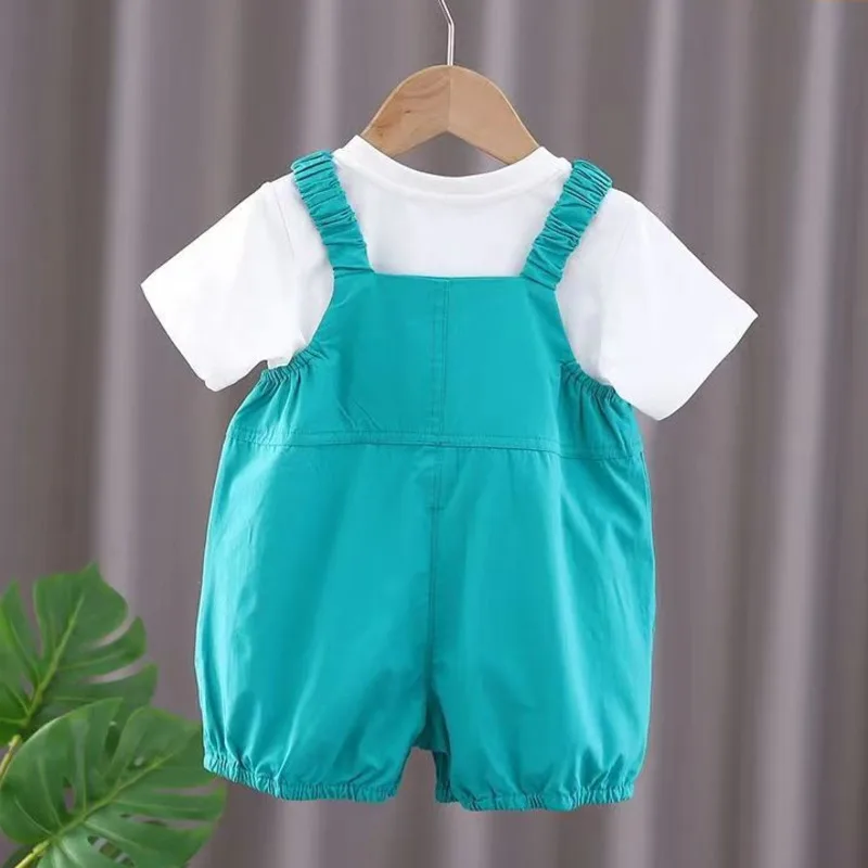 Nueva ropa de verano para bebés, traje niños y niñas, camiseta bonita manga corta, monos, 2 unids/set, disfraz informal chándales - imagen 4