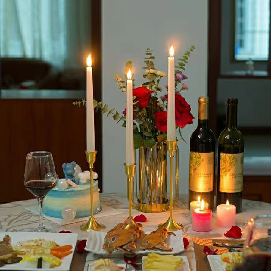 Juego de 3 candelabros de mesa vintage elegantes de metal y aluminio, adecuados para aniversario de boda, decoración del hogar y del hotel - imagen 2