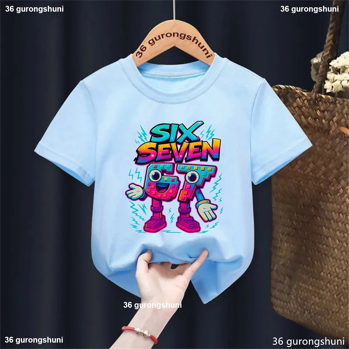 Camiseta colorida italiana Brainrot 67 Six Seven Meme estampada para niñas/niño, ropa divertida para niños, camisetas de manga corta a la moda - imagen 5