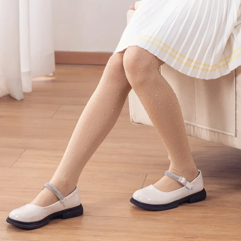 Legging con diamantes de imitación brillantes, calcetín para chico y niña, pantimedias transpirables de malla de nailon de Color sólido, medias suaves de verano para niños - imagen 3